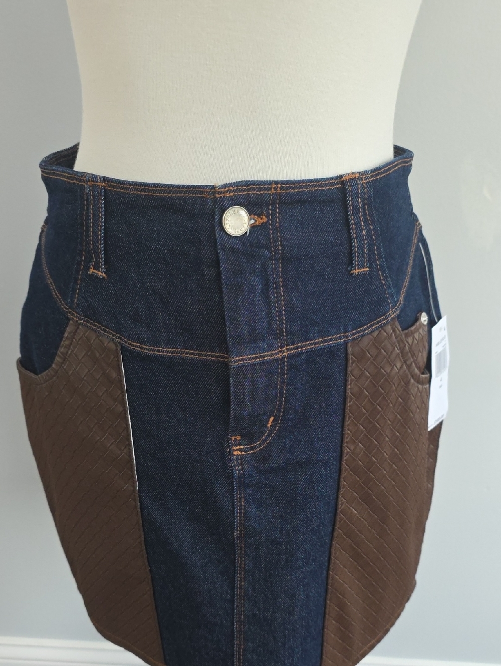 Nwt Sz 4 -Aves Les Filles Dark Denim & Brown Women's Skirt.